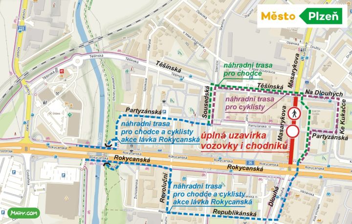 náhradní trasa - pro pěší náhradní trasa - pro pěší
